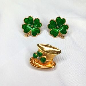 Vintage Avon Lucky Clover Earrings & Hats Off to Luck Pin.
